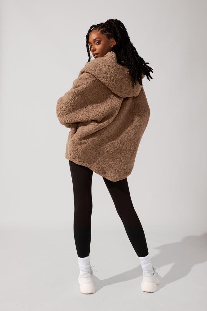 Faux Sherpa Cocoon Coat - Cool Grey Product Image