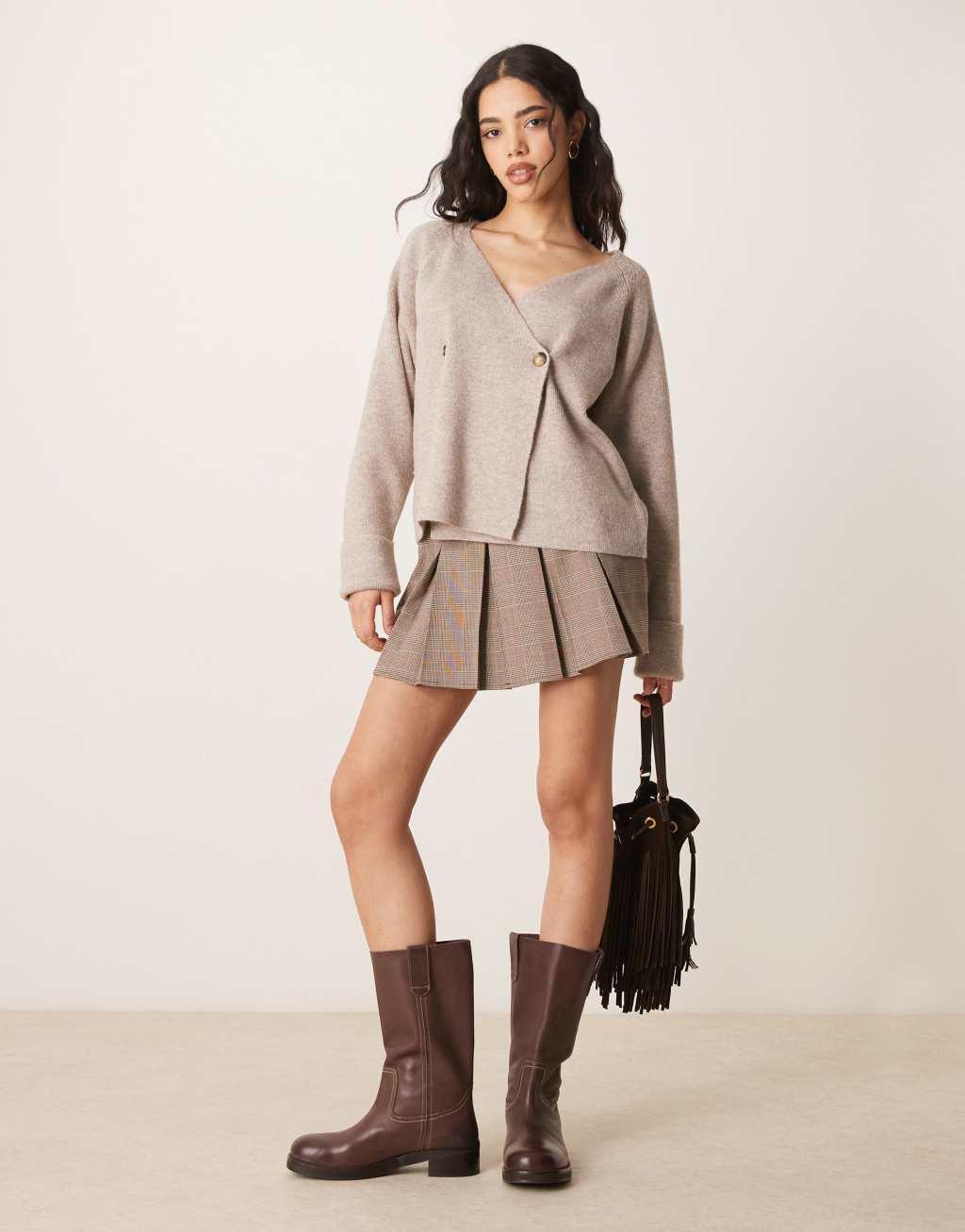 ASOS DESIGN double breasted wrap front cardigan in mocha Product Image