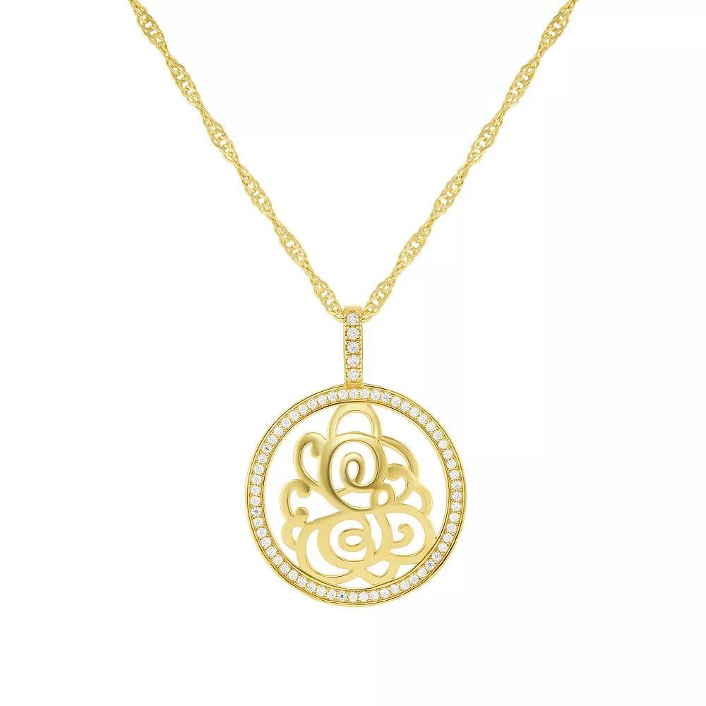 PRIMROSE Cubic Zirconia Initial Coin Pendant Necklace, Women's, Size: 18-20" ADJ, Gold Tone G Product Image