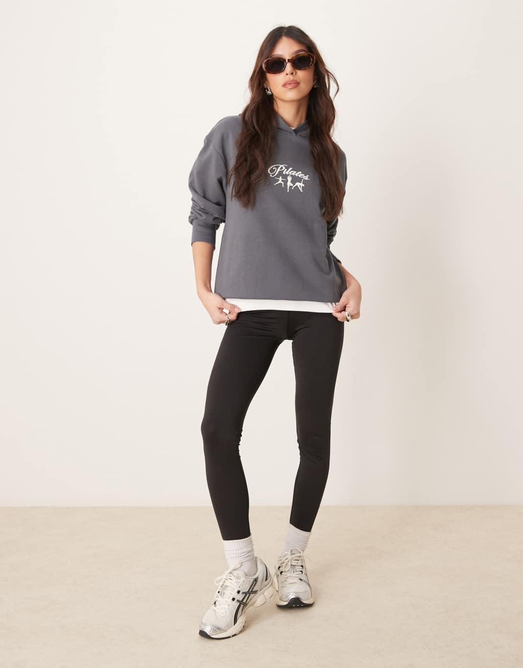 ASOS DESIGN pilates puff print hoodie in slate gray Product Image