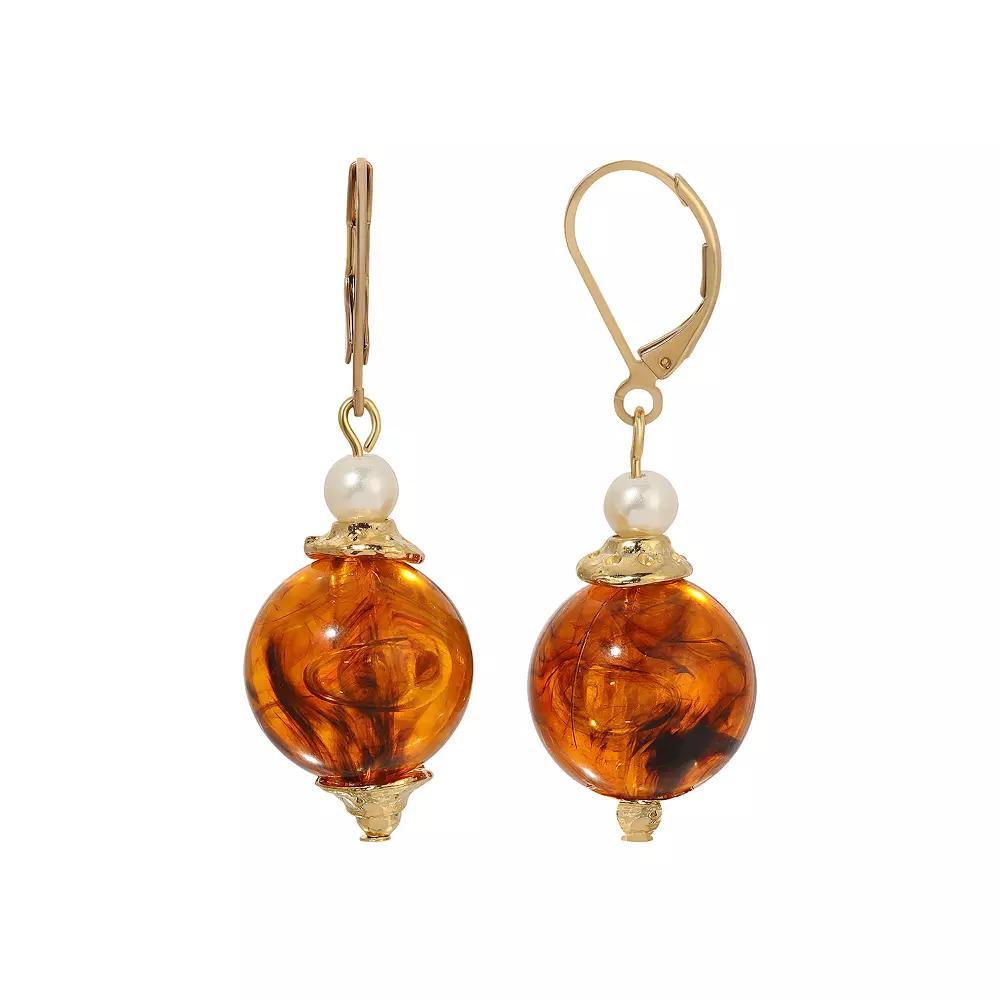 1928 Marbled Bead Drop Earrings, Womens, Brown Product Image