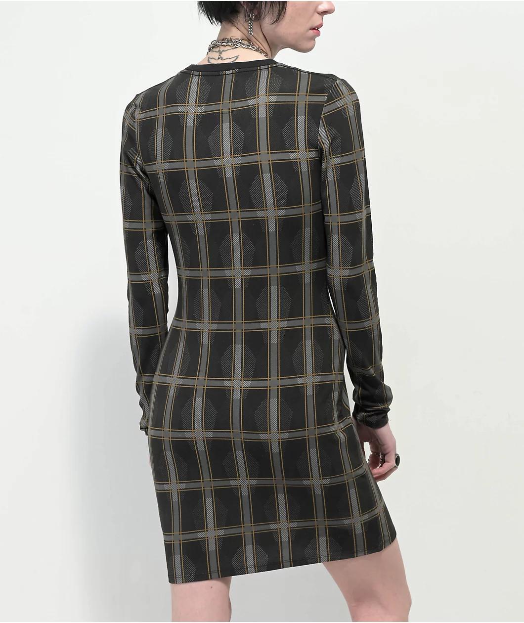 Lurking Class by Sketchy Tank Coffin Black Plaid Dress Product Image