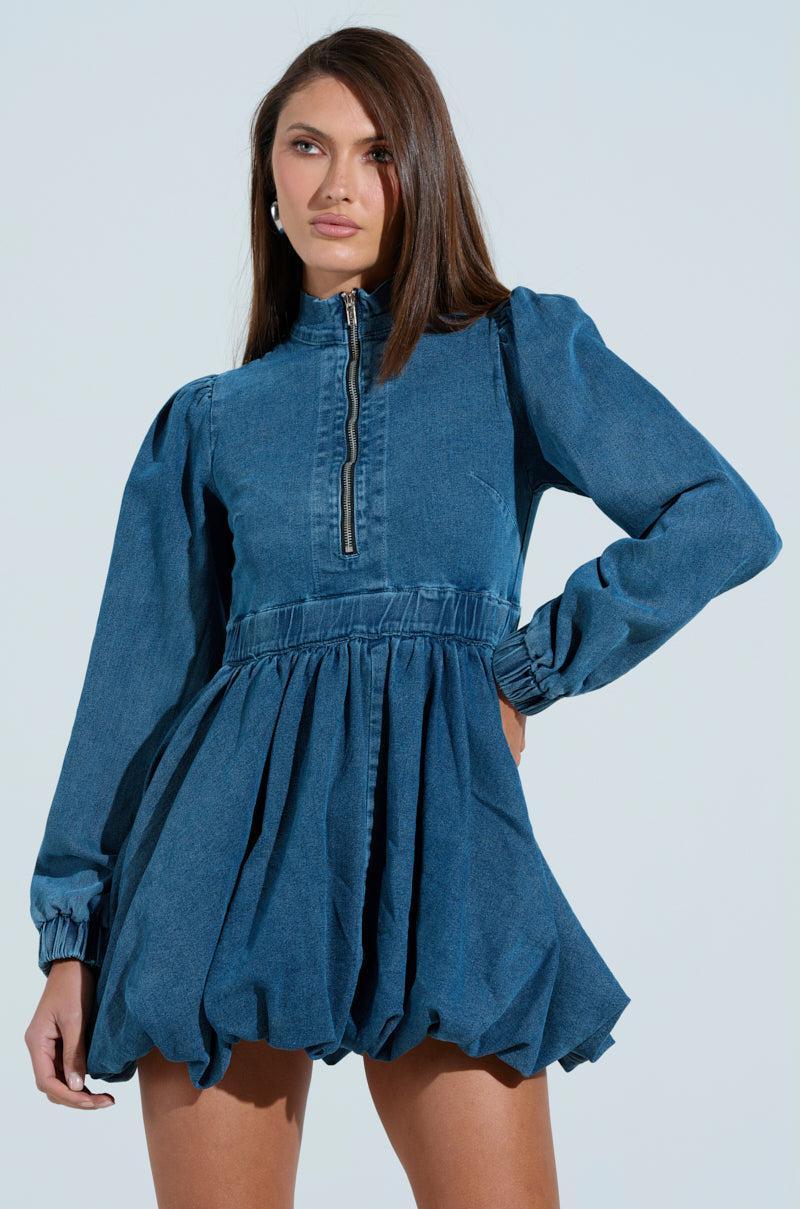 PASS THE BUBBLY DENIM MINI DRESS Product Image