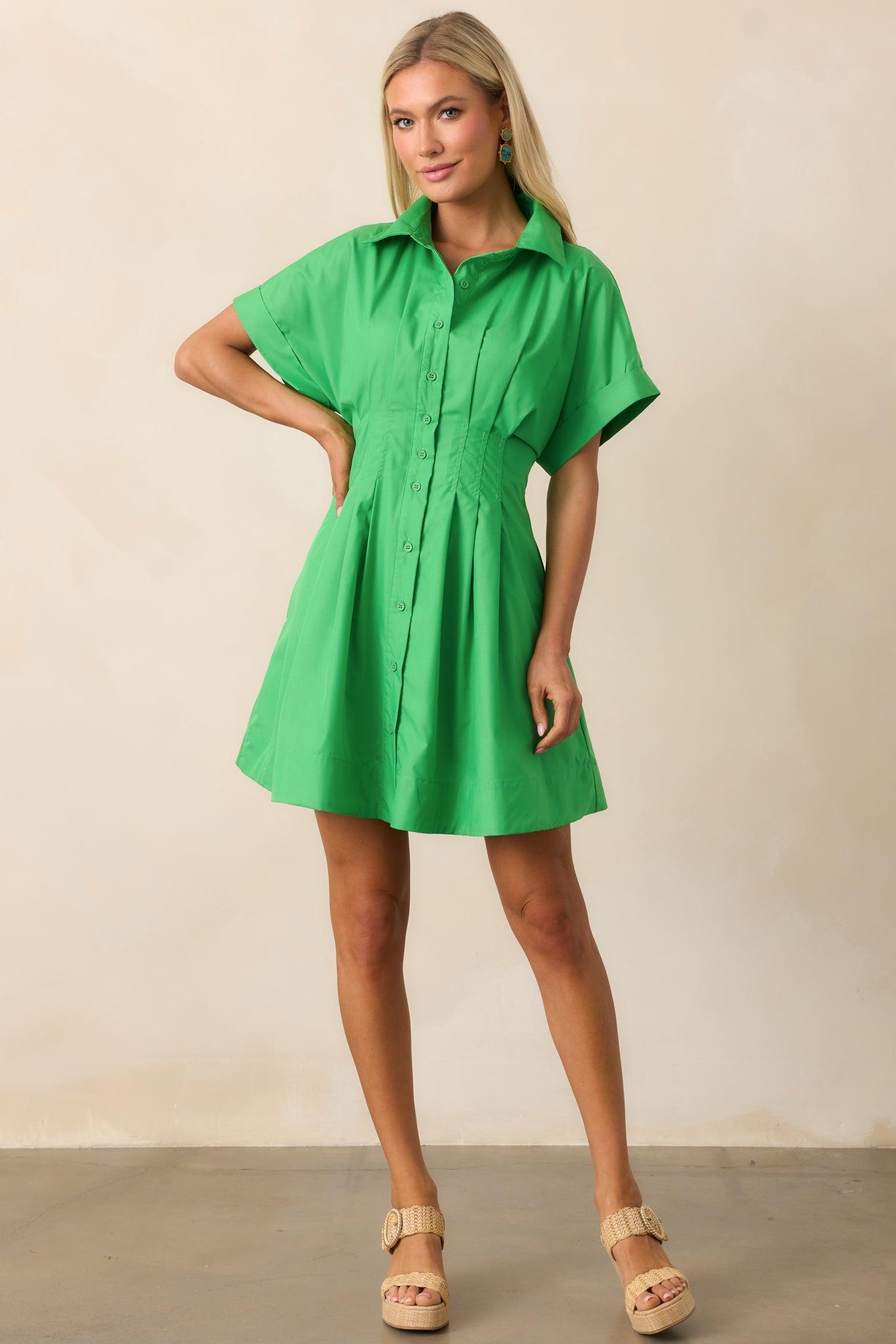 Drive-In Movie Kelly Green Mini Shirt Dress Product Image