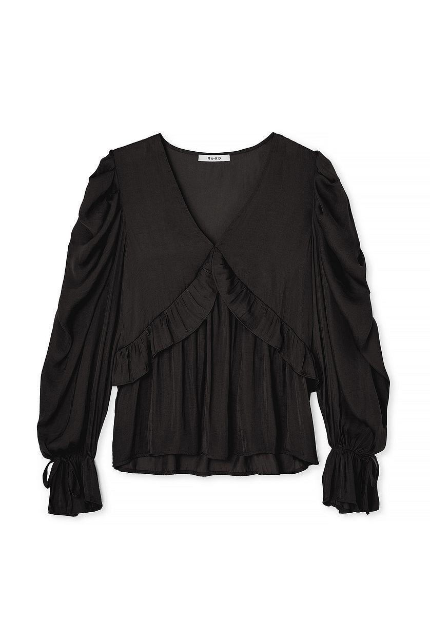 Structured Ruffle Detail Tie Sleeve Blouse Product Image