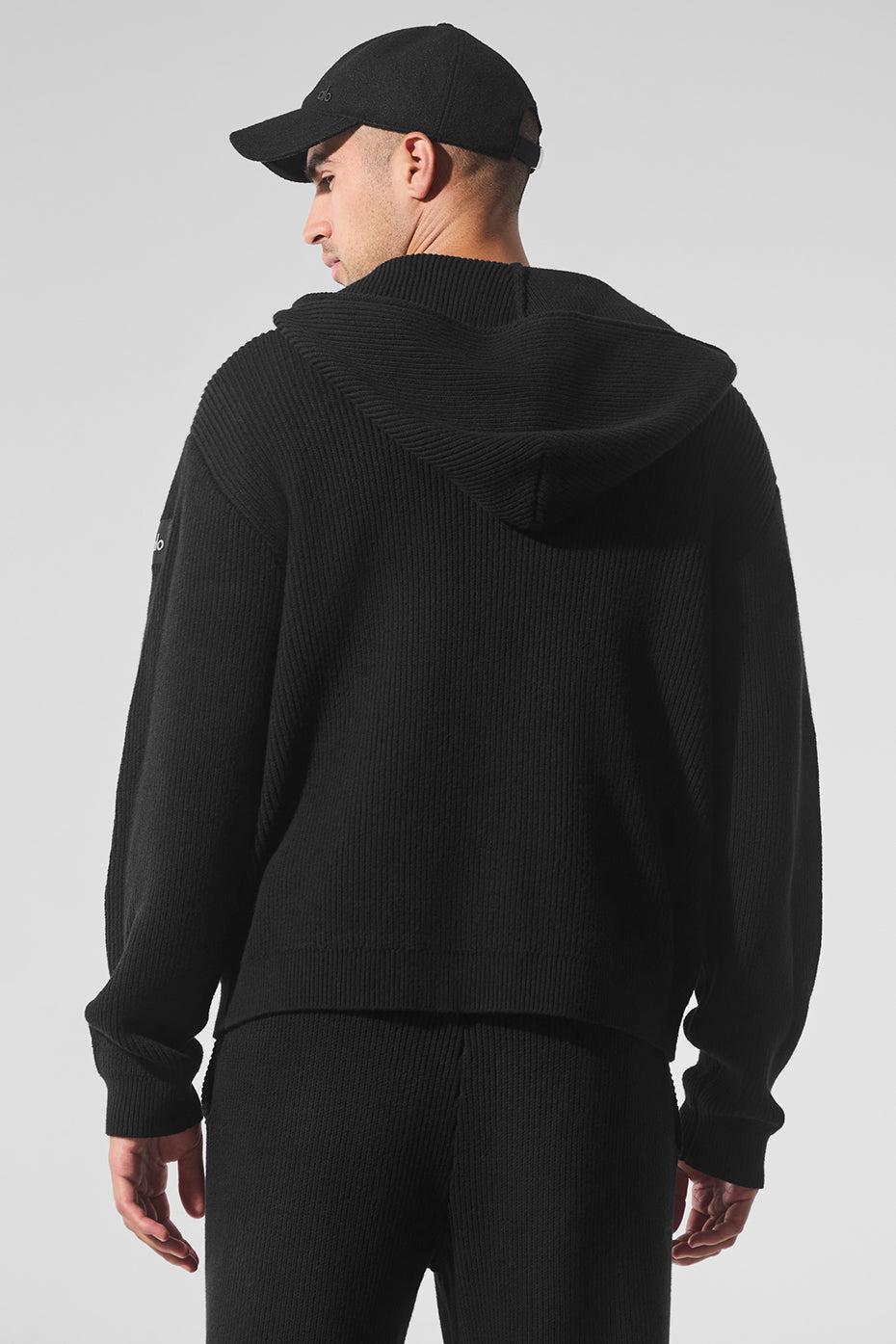 Domain Rib Knit Full Zip Sweater - Black Male Product Image