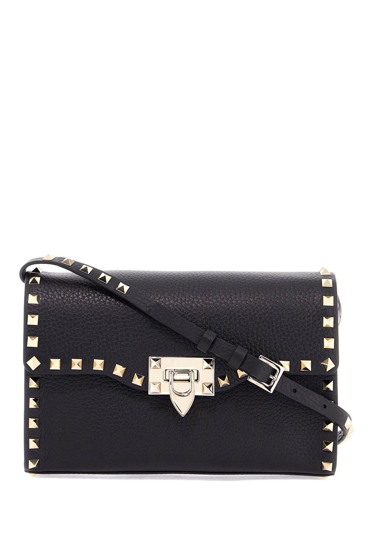 VALENTINO GARAVANI Small Black Leather Shoulder Bag With Golden Studs Product Image