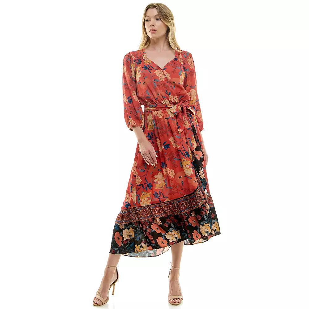 Women's Figueroa & Flower Belted Faux Wrap Maxi Dress, Size: Large, Brick Black Product Image