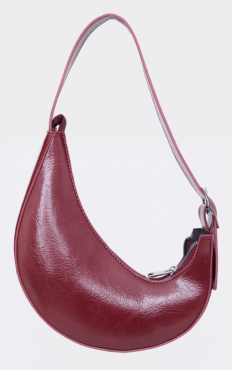  Burgundy Crinkle PU Crescent Angled Shoulder Bag Product Image