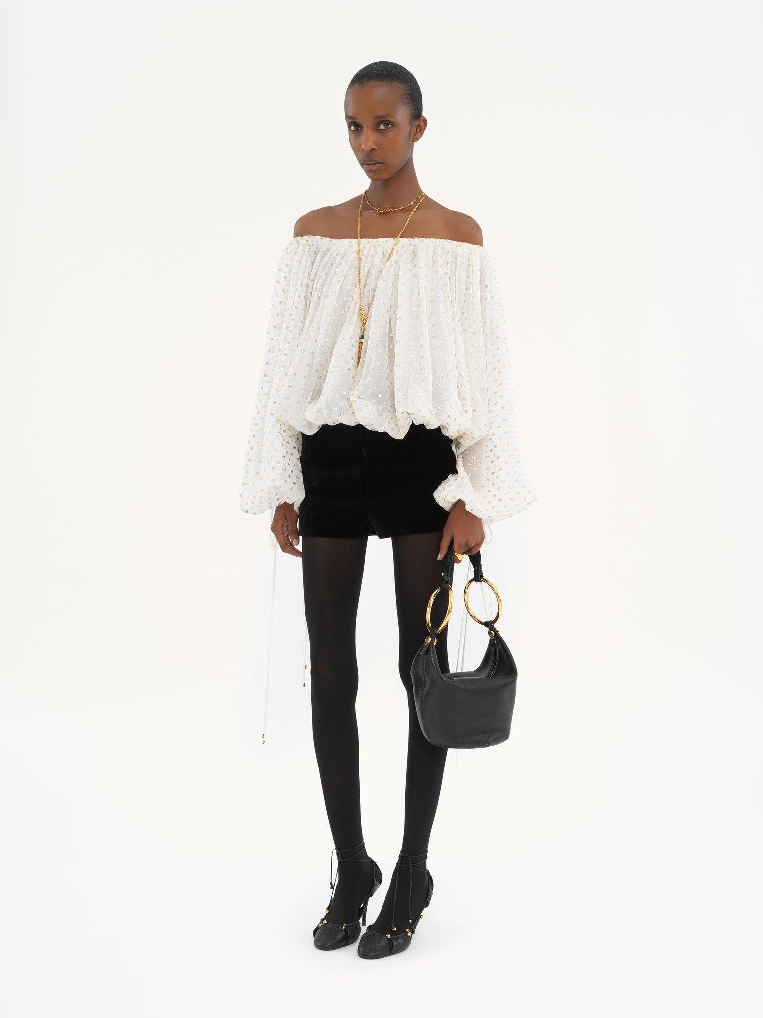 Tailored mini shorts in velvet Product Image