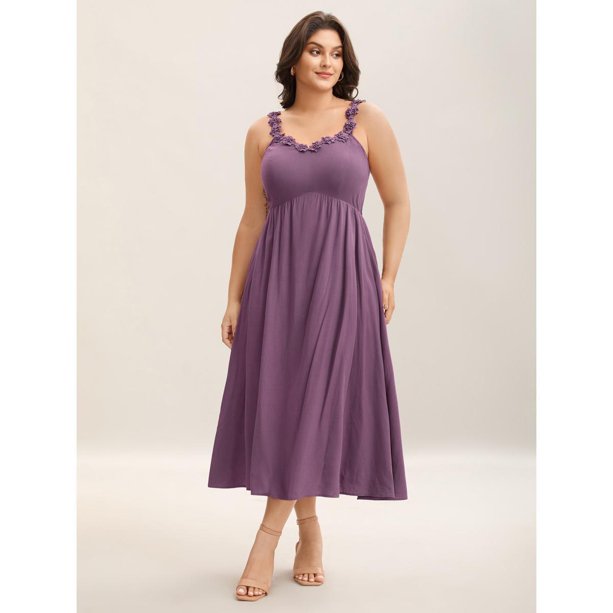 Plus Size Woven Crochet Floral Neckline Midi Dress Mauve Women V-neck Sleeveless Curvy BloomChic 18-20/2X Product Image