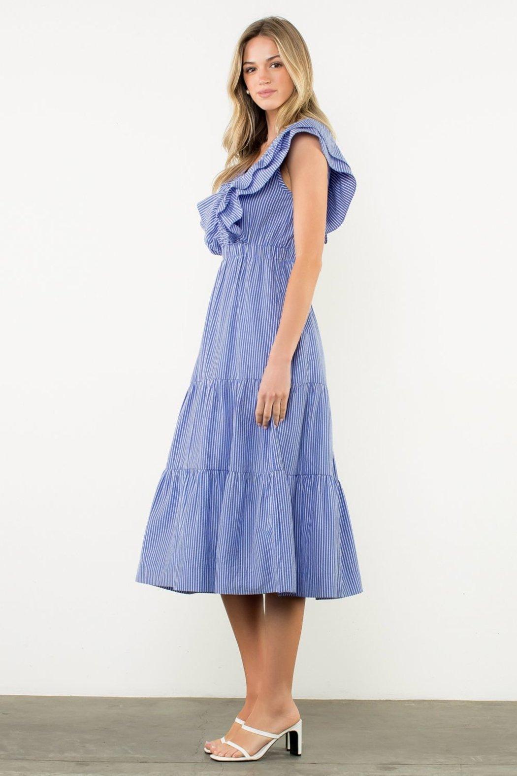 Striped Flutter Tiered Maxi Dress Product Image
