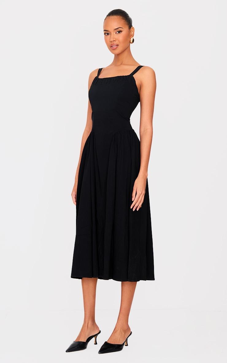 Black Woven Corset Lace Detail Midi Dress Product Image