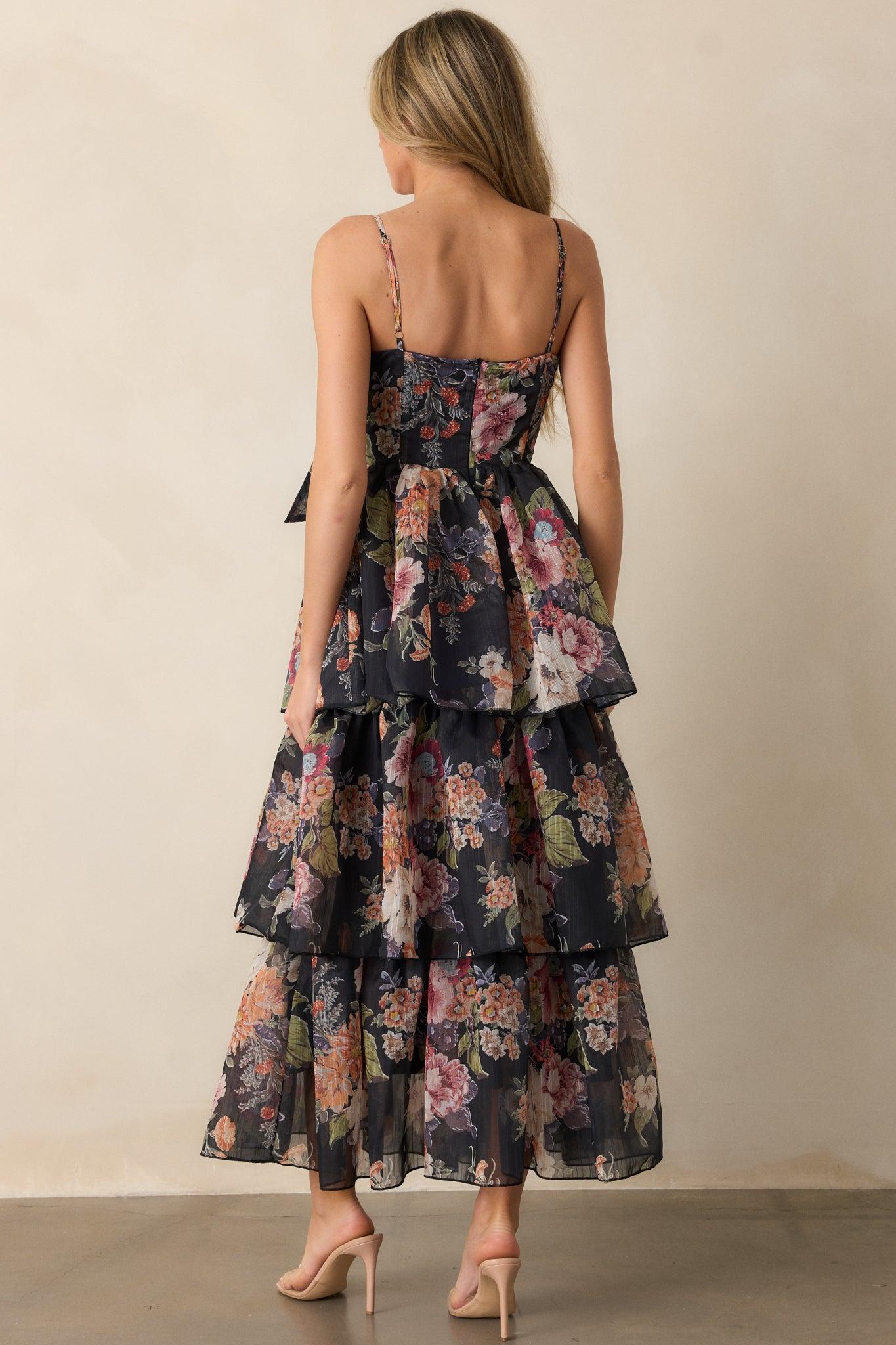 Wishing You Well Navy Floral Tiered Midi Dress Product Image
