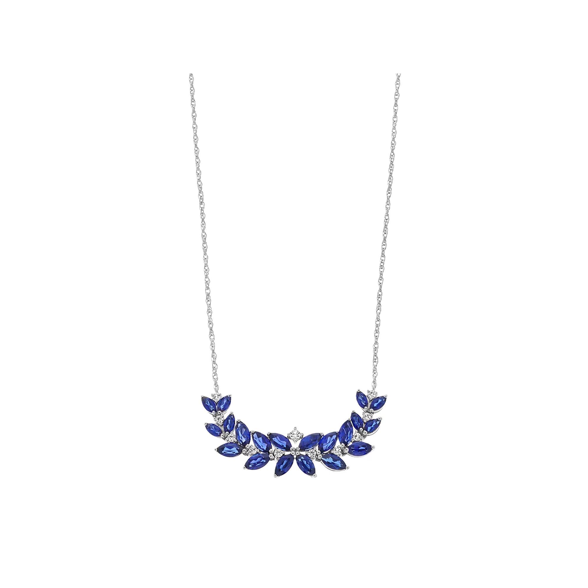 Sterling Silver Lab-Created Ceylon Sapphire & White Sapphire Vine Necklace, Women's, Size: 18" Product Image