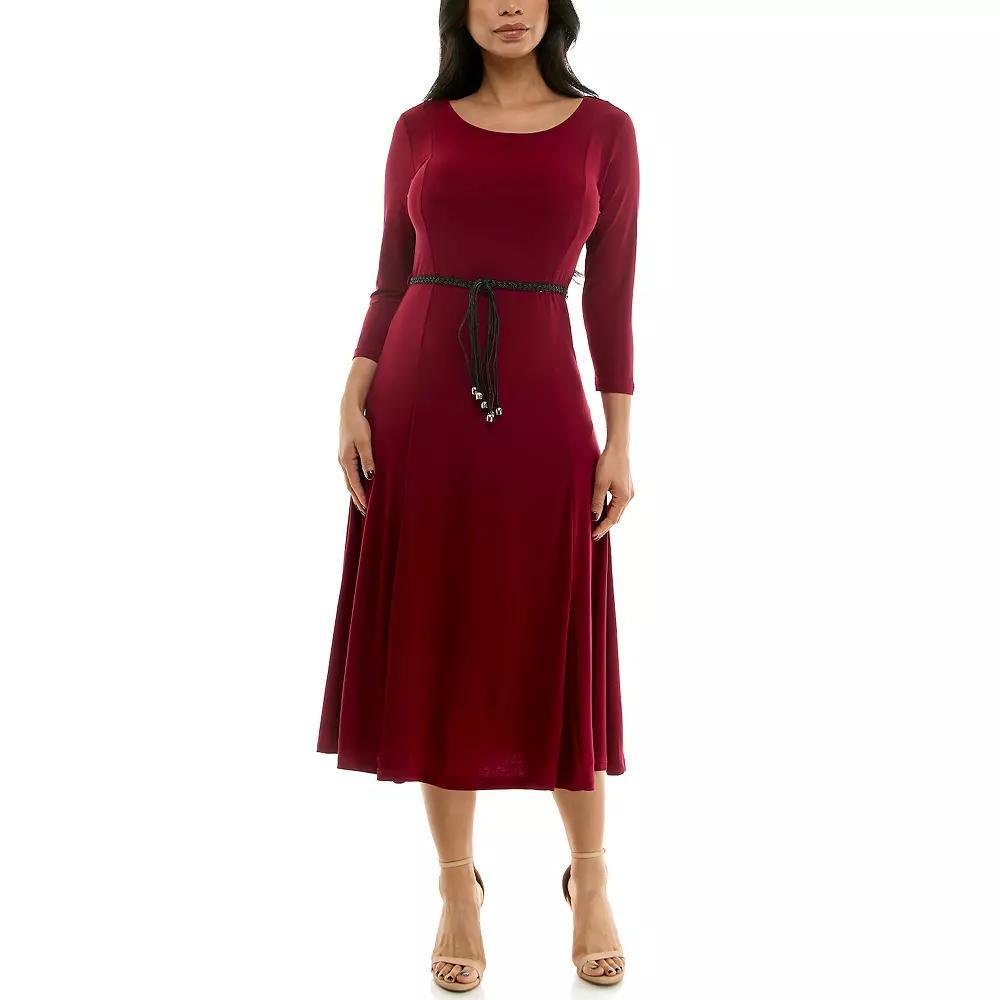 Women's Nina Leonard Sylvia Three-Quarter Sleeve Belted Midi Dress, Size: XL, Ivory Product Image