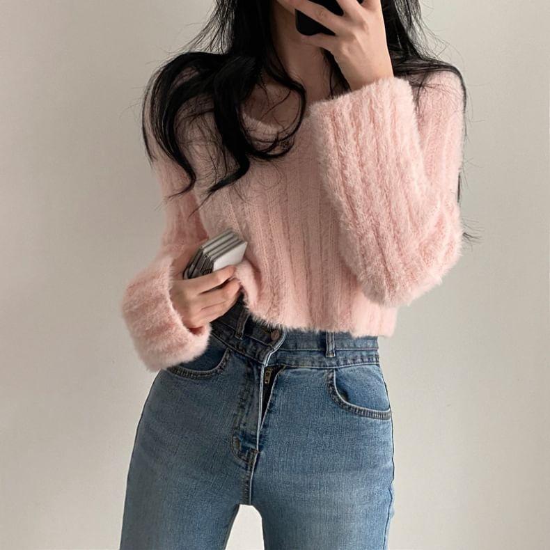 V-Neck Plain Ribbed Sweater Product Image