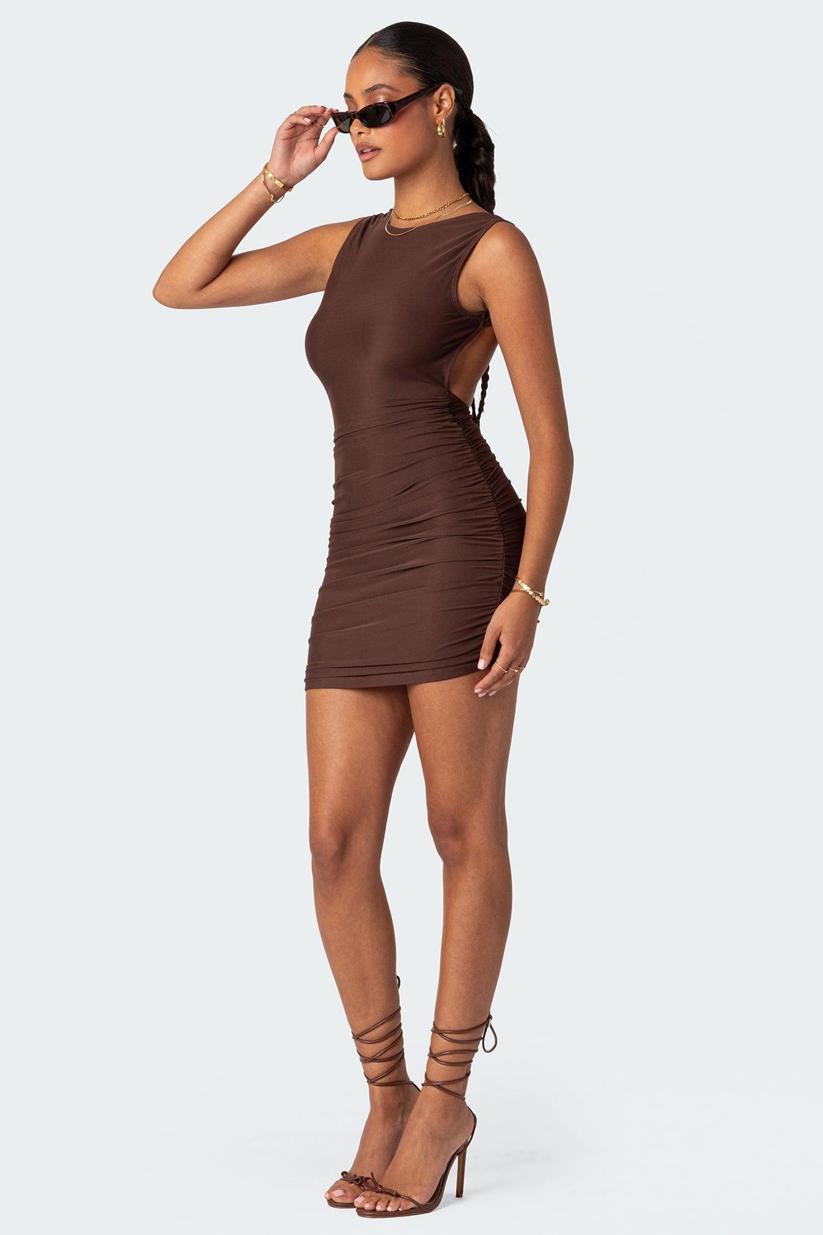 Mikey Ruched Open Back Mini Dress Product Image
