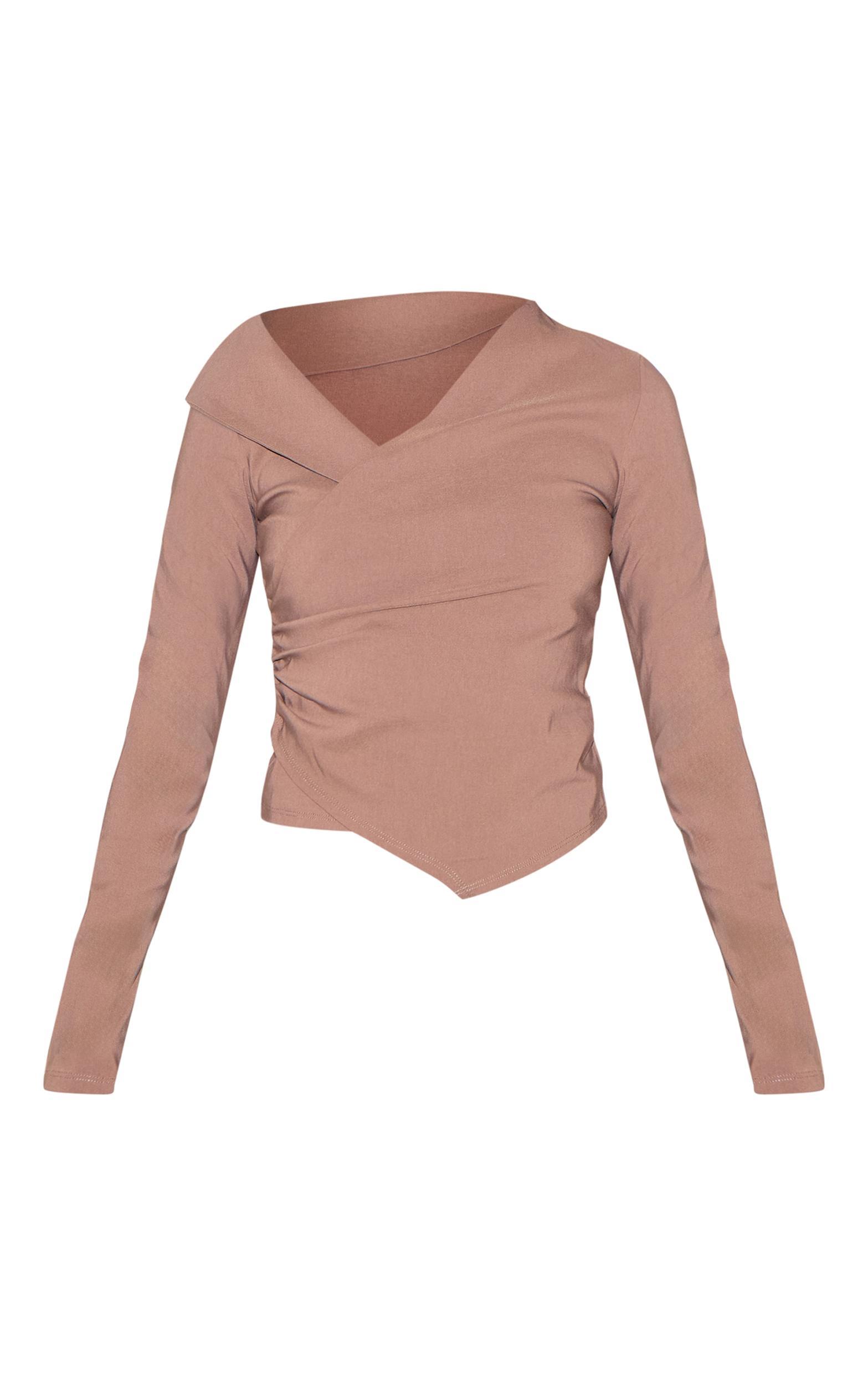 Mushroom Bengaline Asymmetric Ruched Long Top Product Image