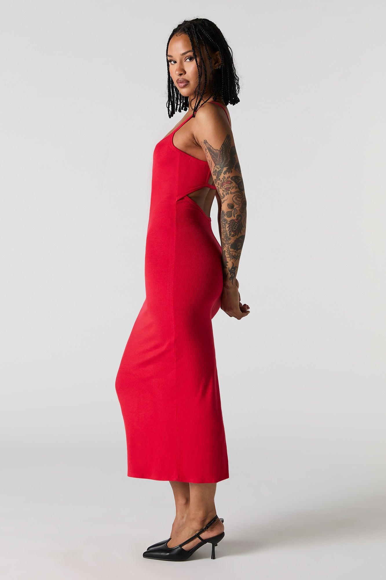 Ribbed Back Cut-Out Midi Dress Female Product Image