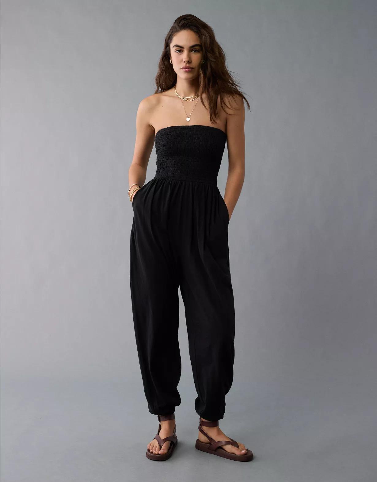AE Sunchaser Knit Smocked Tube Jumpsuit Product Image