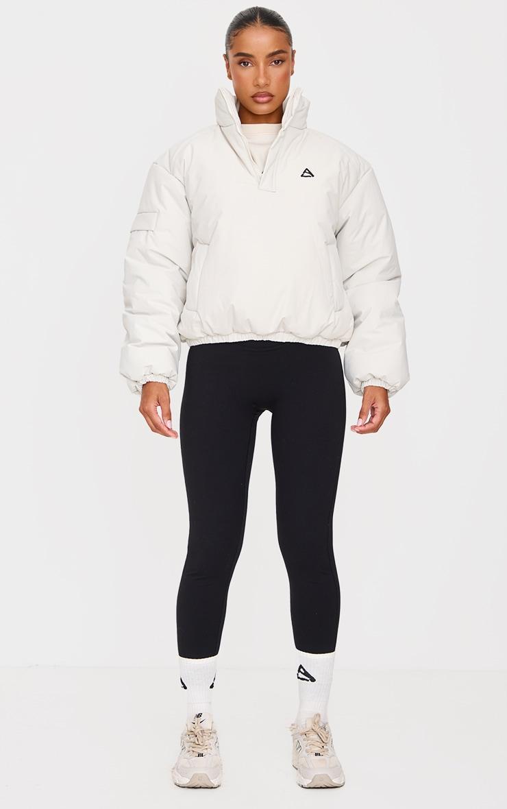 Cream High Neck Cropped Puffer Jacket Product Image