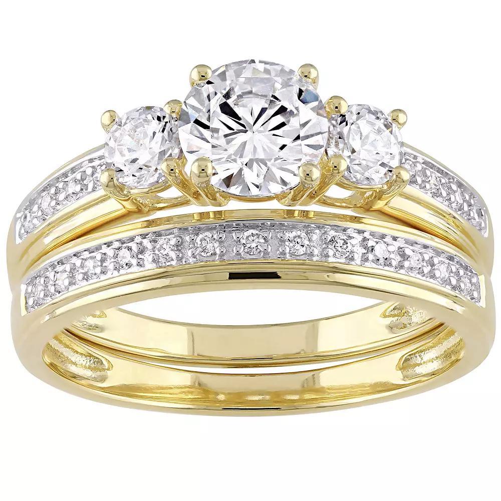 Stella Grace 18k Gold Over Silver Cubic Zirconia 3-Stone Bridal Ring Set, Women's, Size: 9, Gold Tone Product Image