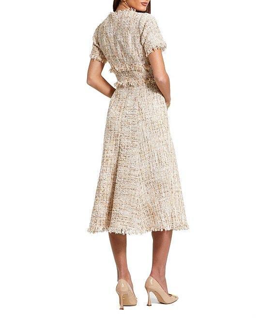 Mac Duggal Boucle Tweed Short Sleeve A-Line Midi Dress Product Image