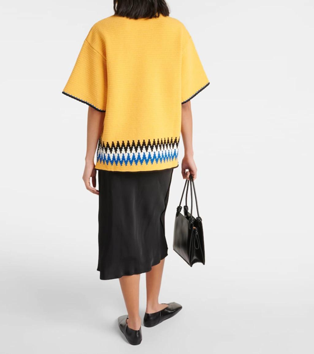 JIL SANDER Jacquard-trimmed Cotton Jersey T-shirt In Lemon/black/porcelain/ultram Product Image