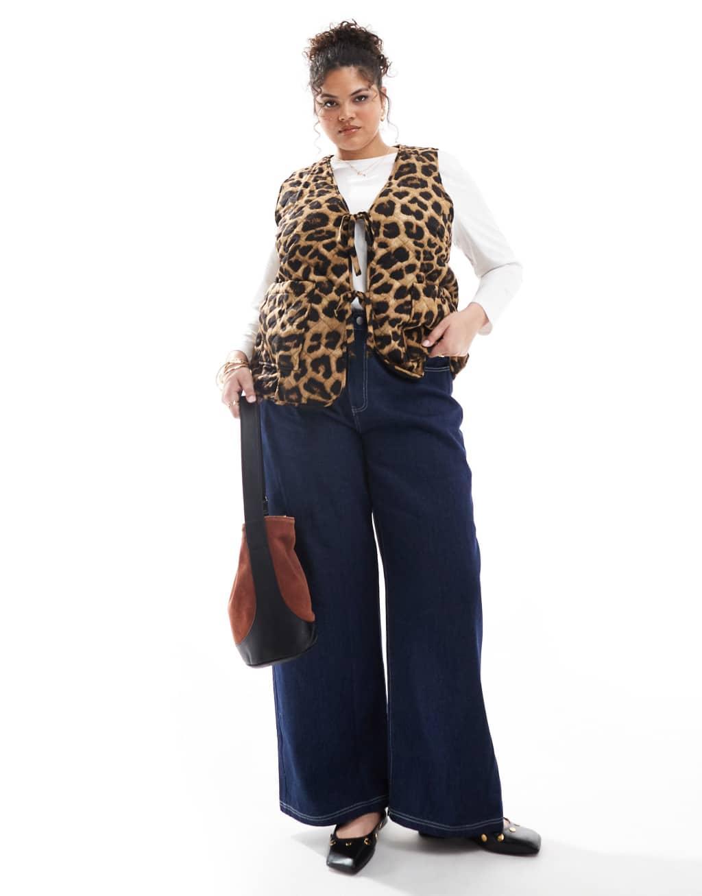 ONLY Curve quilted vest in leopard print Product Image