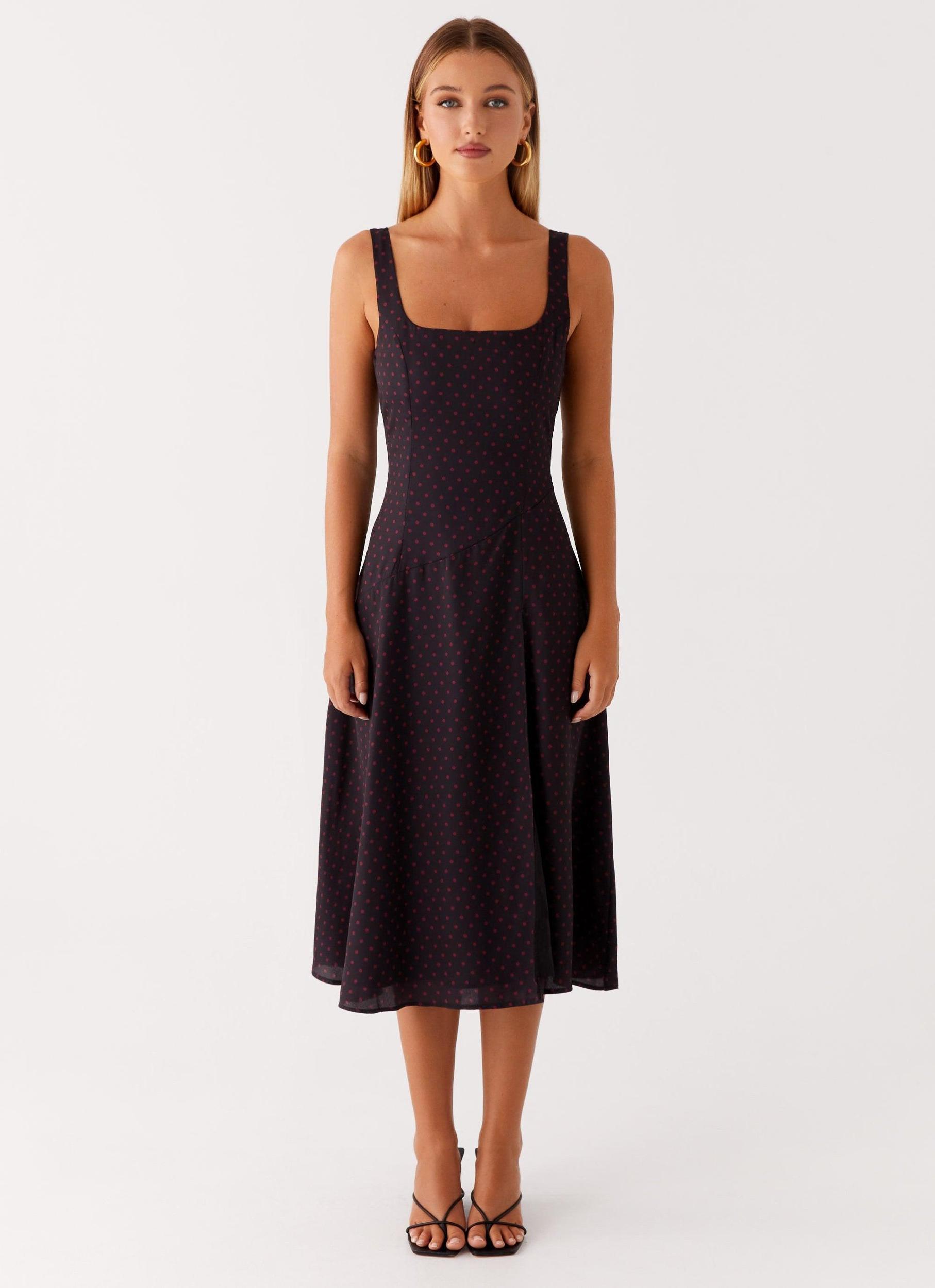 Rowyn Midi Dress - Black Polka Dot Product Image