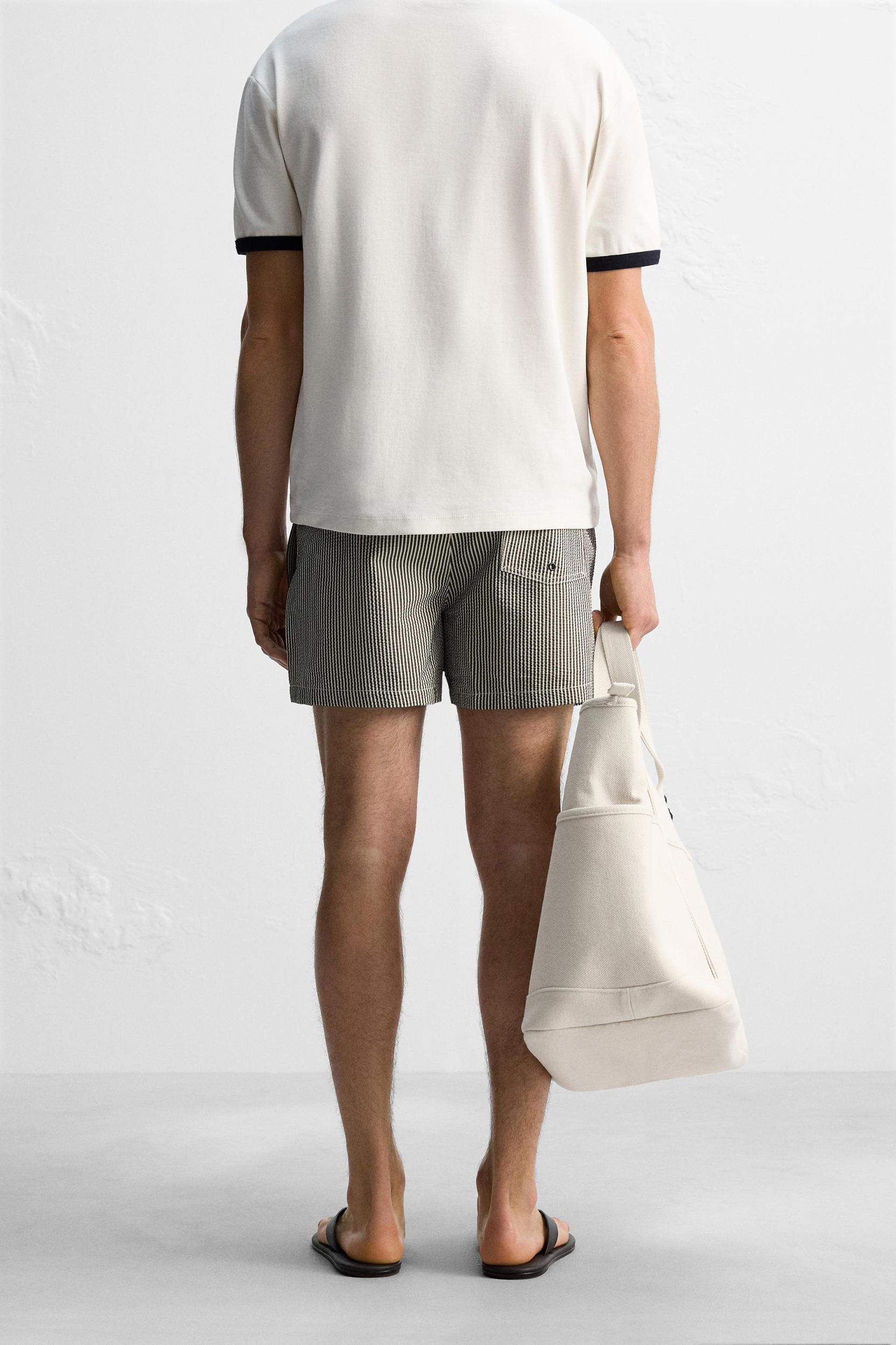 REGULAR SEERSUCKER SWIM TRUNKS Product Image