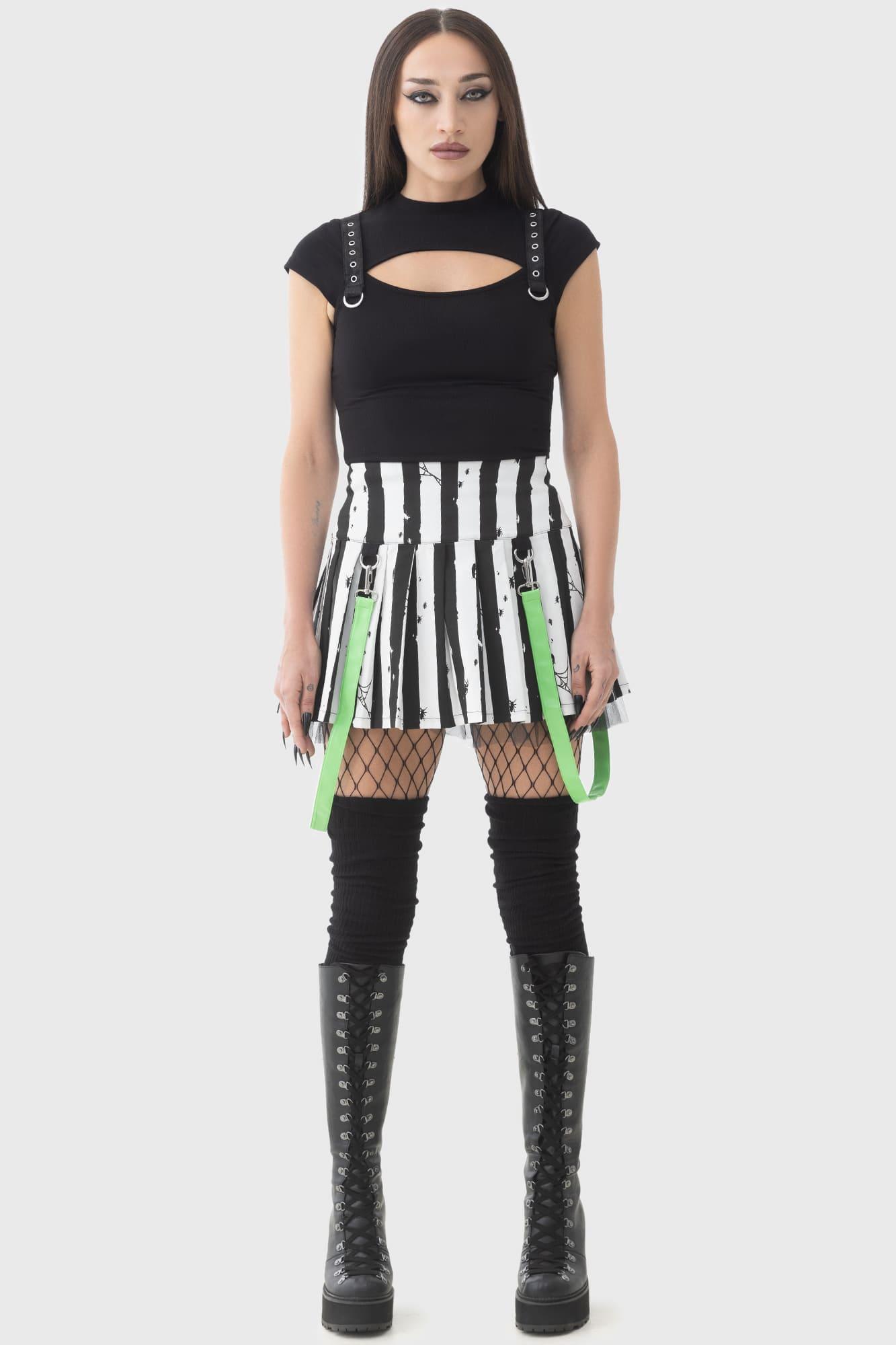 Distressed Stripe Pleated Mini-Skirt Female Product Image