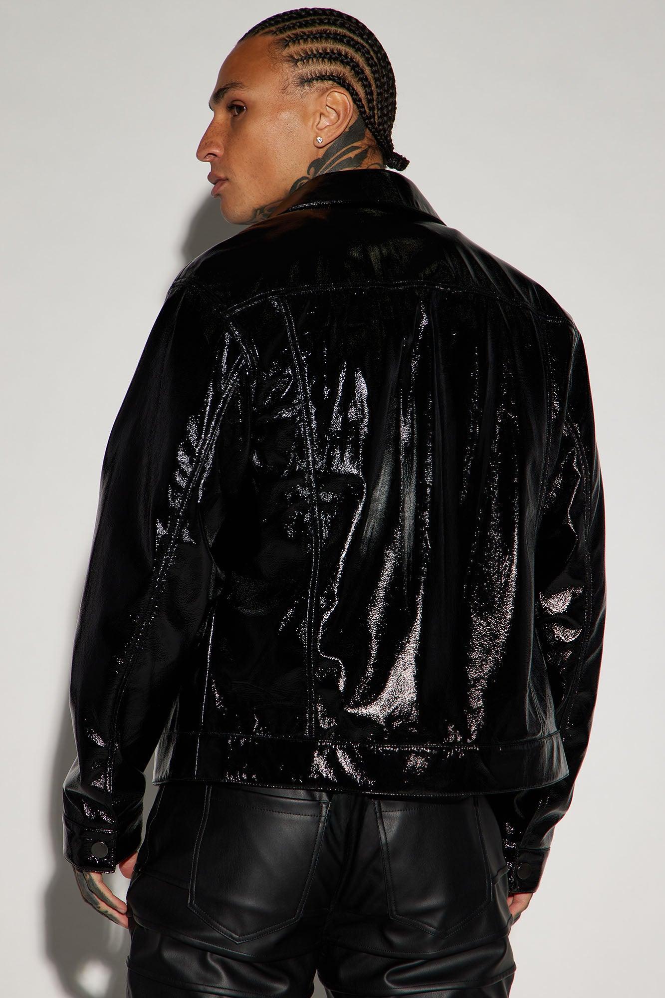 Da Baddie Faux Leather Trucker Jacket - Black Product Image