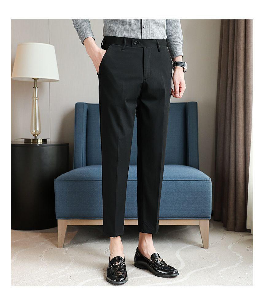Plain Cropped Straight Leg Dress Pants Product Image