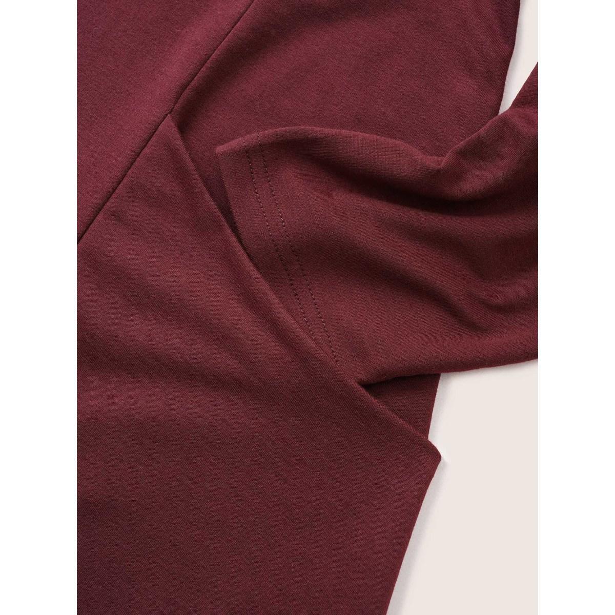 Plus Size Solid Turtleneck Pocket Wrap Hem Sweatshirt Women Burgundy Casual Non Turtleneck Everyday Sweatshirts BloomChic 26/4X Product Image