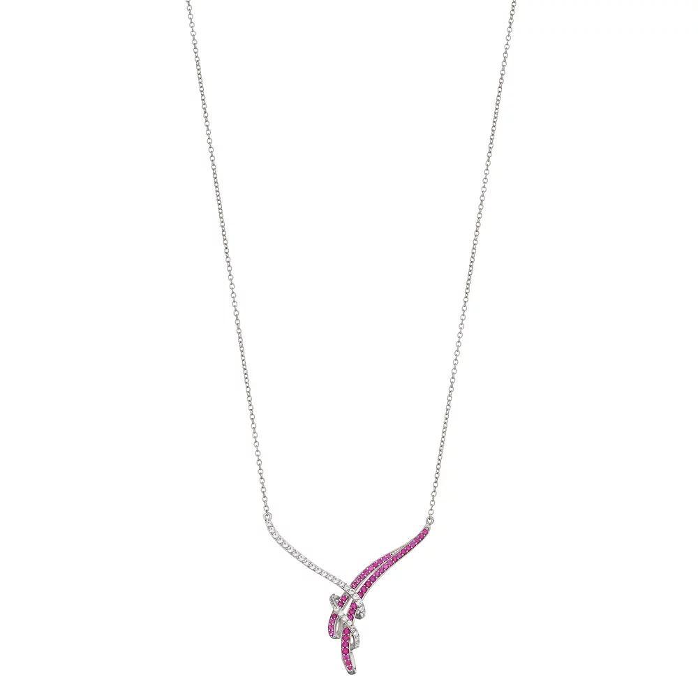 Stering Silver Lab-Created Ruby & Lab-Created White Sapphire Necklace, Women's, Size: 17", Silvertone Product Image