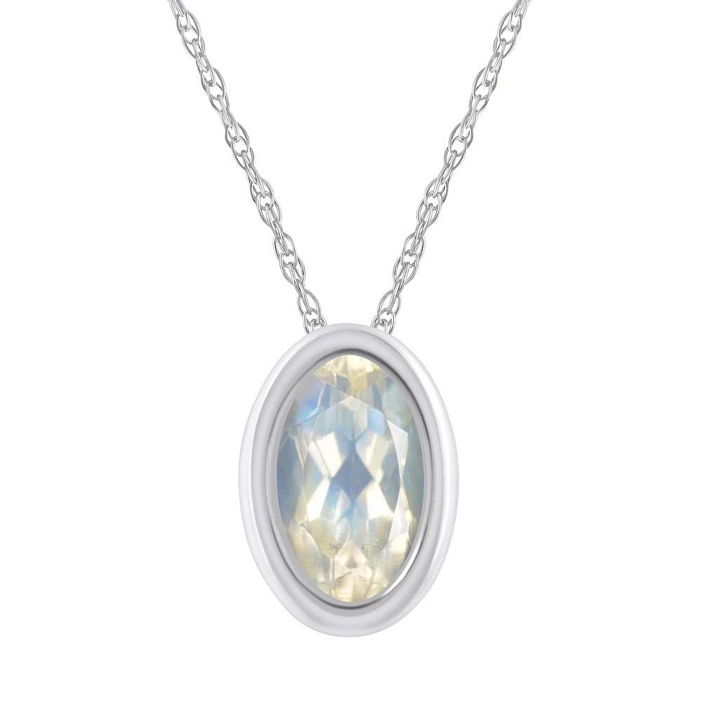 Celebration Gems 10k White Gold Oval Gemstone Pendant Necklace, Women's, Size: 18", Moonstone Product Image