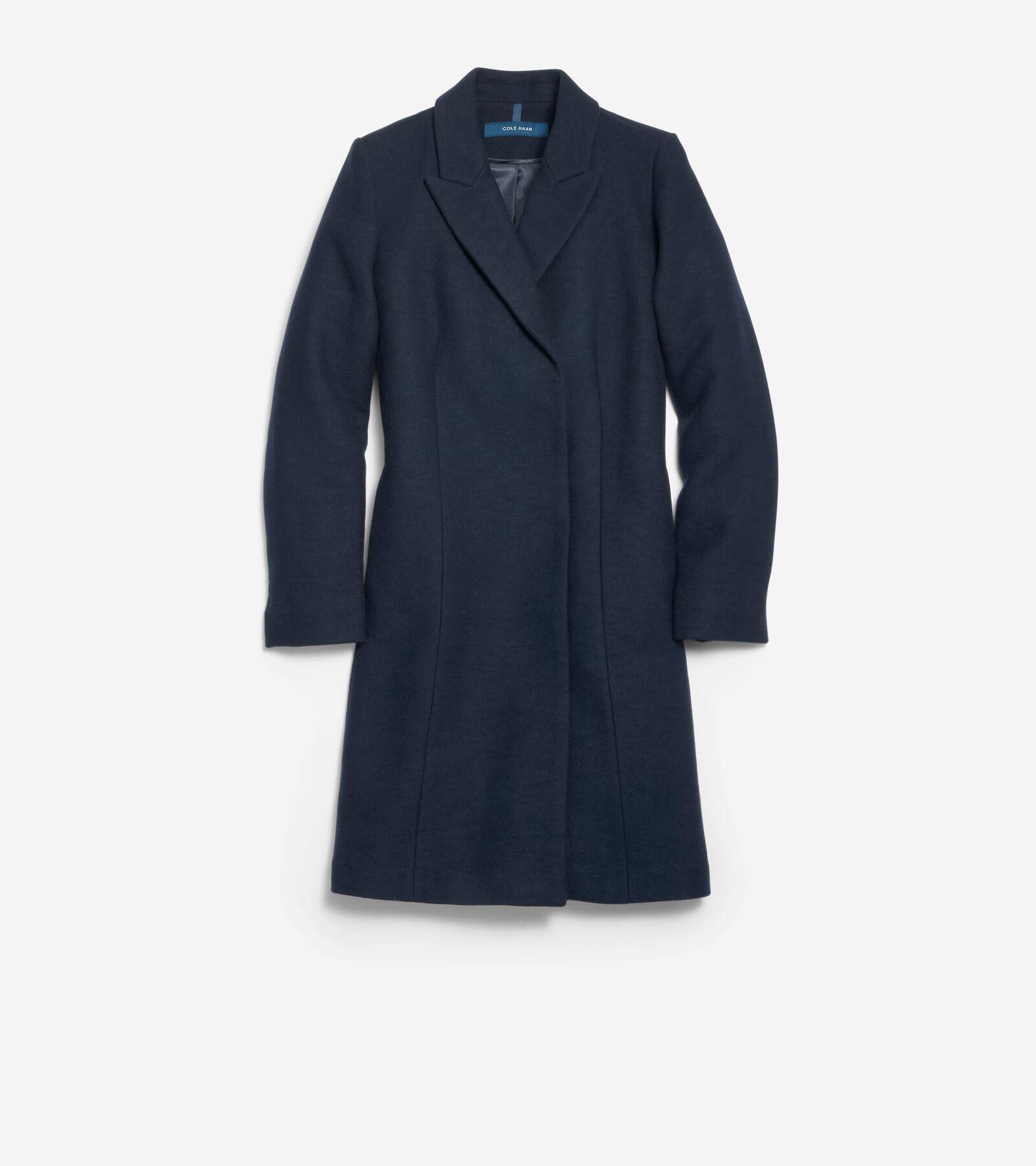 Cole Haan Womens Asymmetrical Peak Lapel Coat - Blue Size 4 Product Image