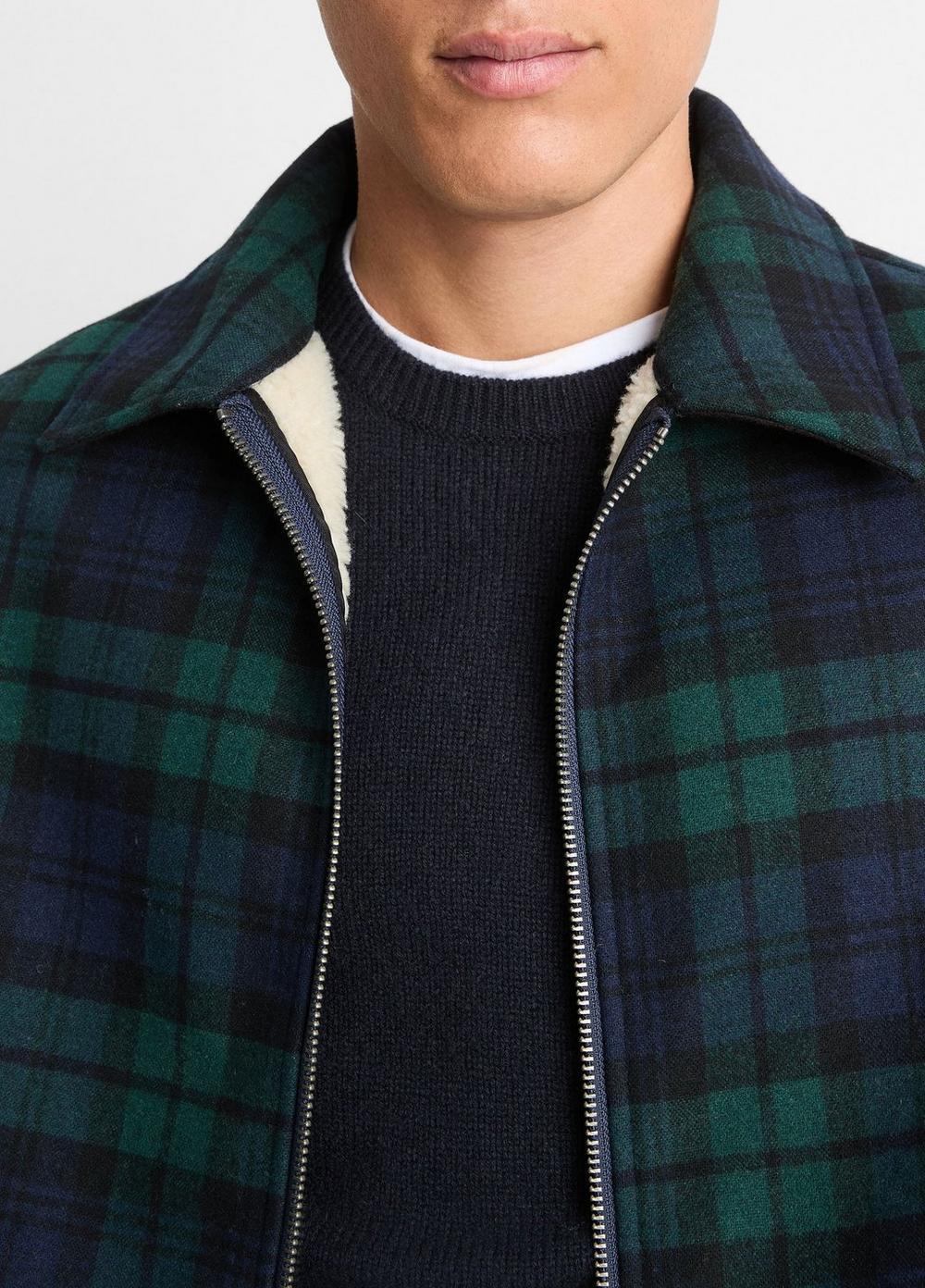 Mens Sherpa-Lined Plaid Wool-Blend Jacket, Coastal Blue Combo, Size XS Vince Product Image