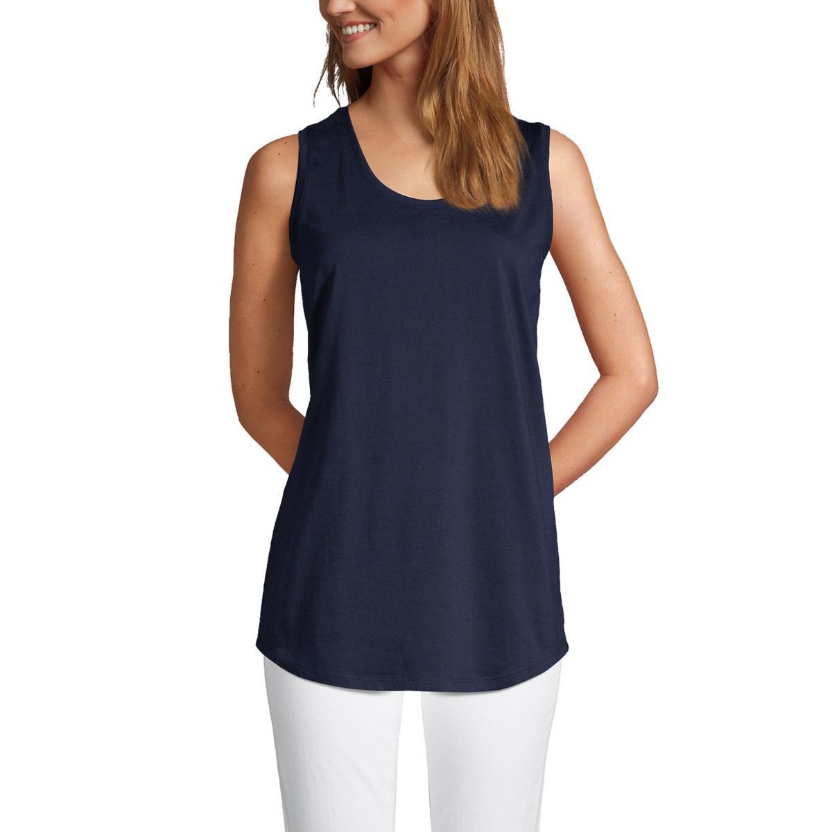 Women's Lands' End Supima Cotton Scoopneck Tunic Tank Top, Size: Small Petite, Black Product Image