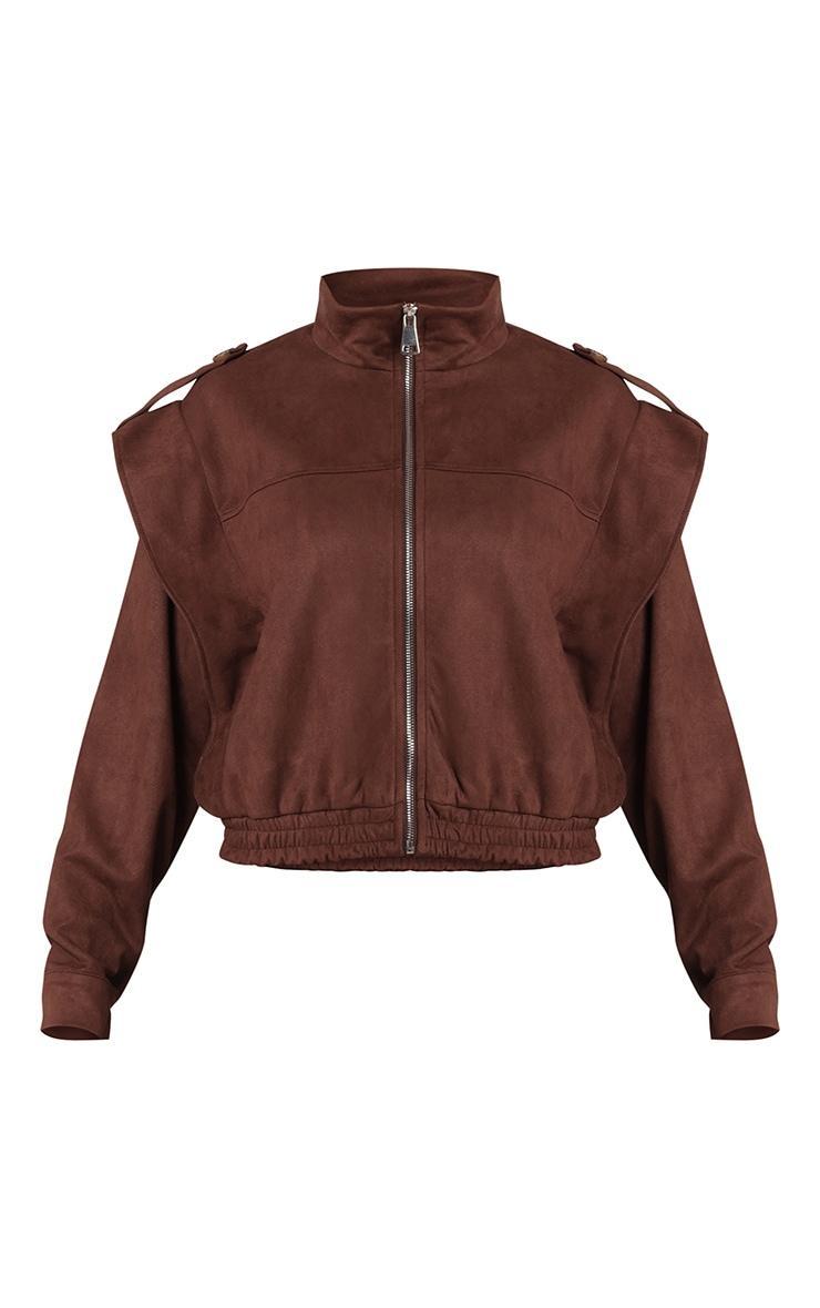 Brown Faux Suede Panelled Bomber Jacket Product Image
