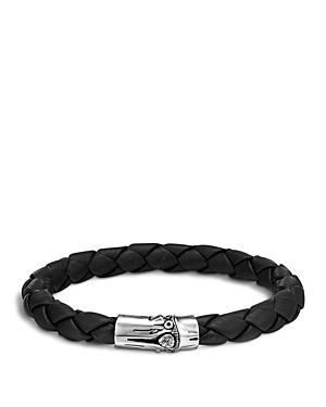 Mens Bamboo Sterling Silver, Diamond & Leather Station Bracelet Product Image