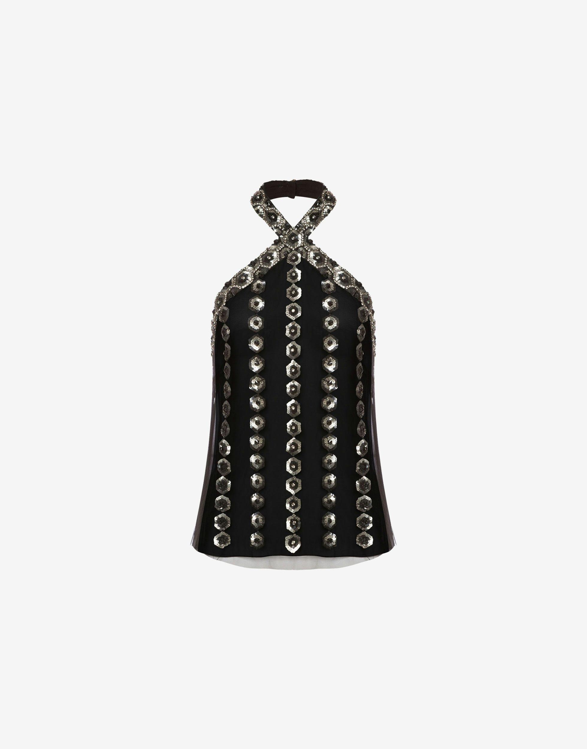 Tulle top with geometric embroidery Product Image