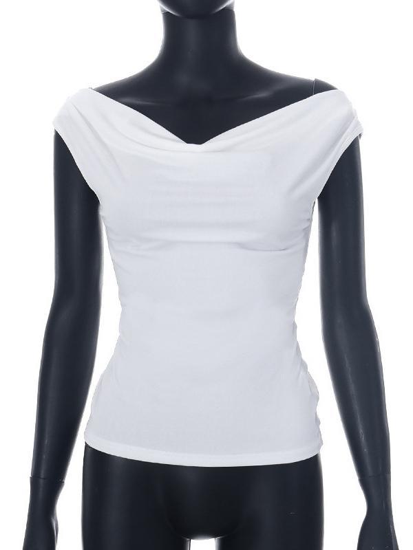 Skinny Sleeveless Backless Solid Color Split-Joint Tied Off-The-Shoulder T-Shirts Tops Product Image