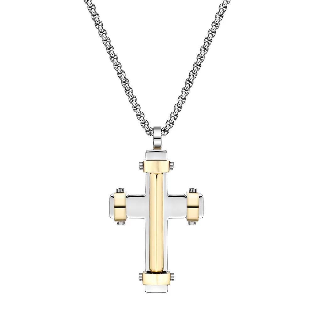 LYNX Men's Gold Tone Ion-Plated Stainless Steel Cross Pendant Necklace, Size: 24", Two Tone Product Image