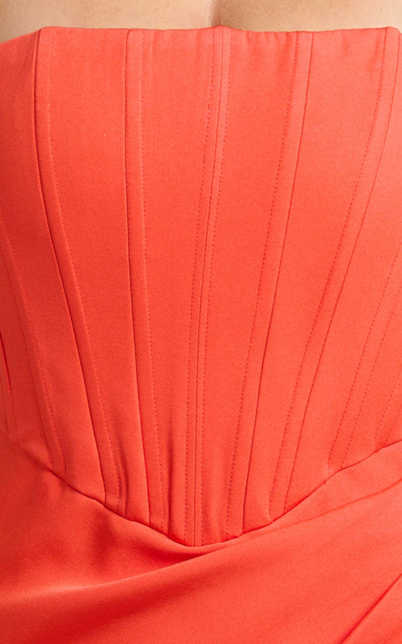 Avery Mini Dress - Strapless Corset Bodice Draped Dress in Orange Product Image