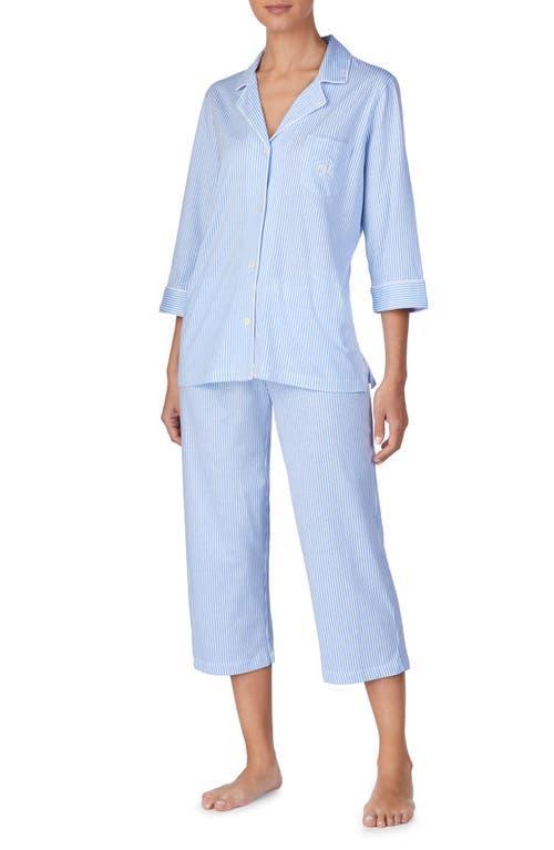 Lauren Ralph Lauren Striped Jersey Notch Collar 34 Sleeve Pajama Set Product Image