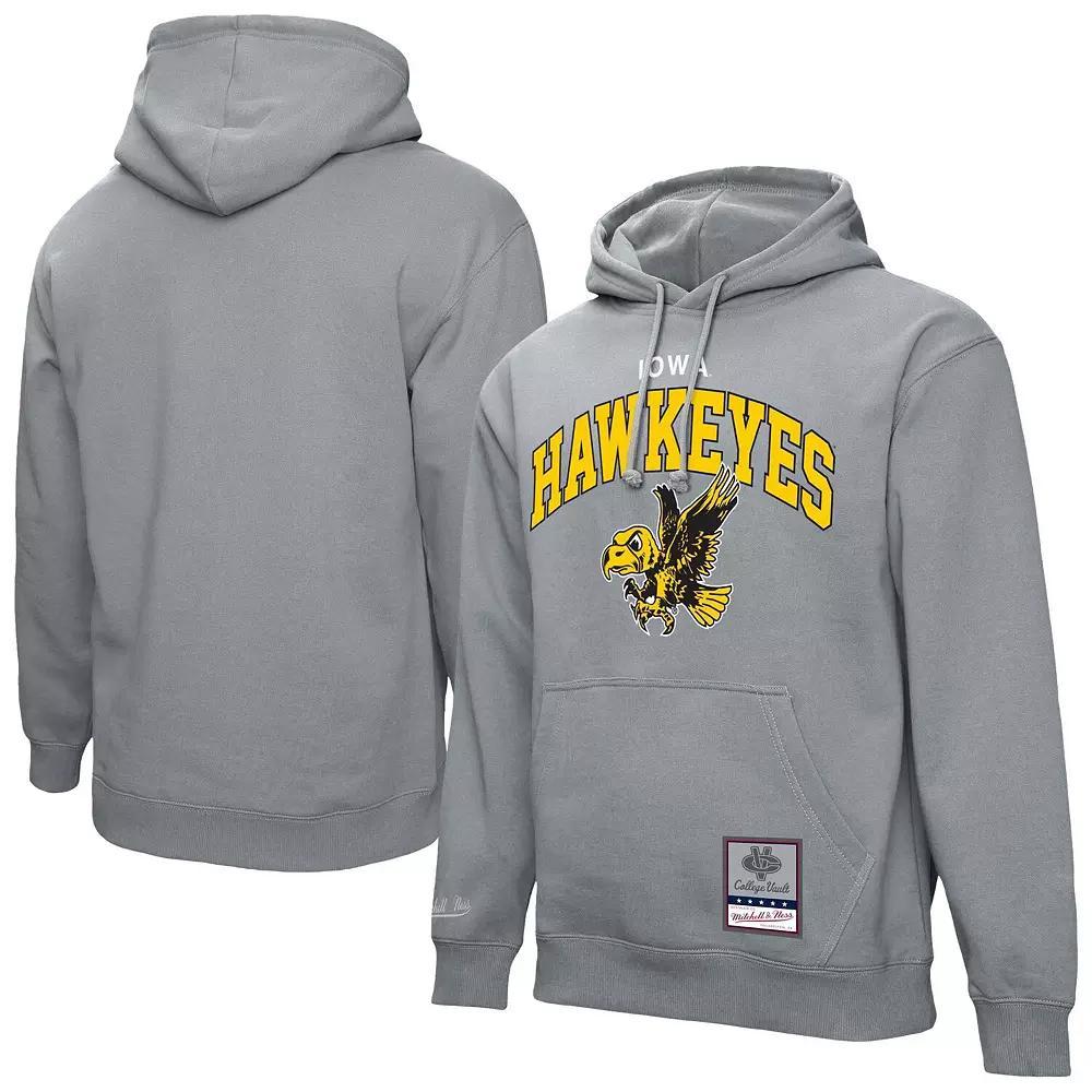 Men's Mitchell & Ness  Heather Gray Iowa Hawkeyes Classic Arch Pullover Hoodie, Size: 2XL, Grey Product Image