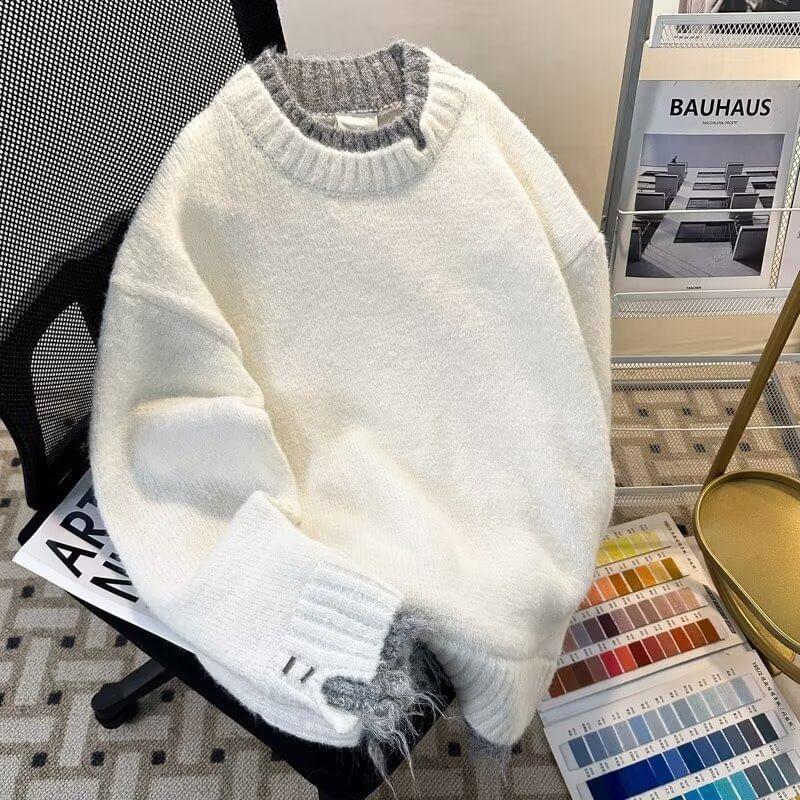 Crew Neck Plain Contrast Trim Mock Two-Piece Sweater Product Image